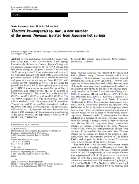 Thermus kawarayensis sp. nov., a new member of the。